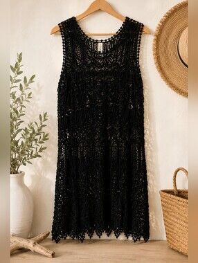 India Boutique Black Crochet Swim Cover-Up – One Size